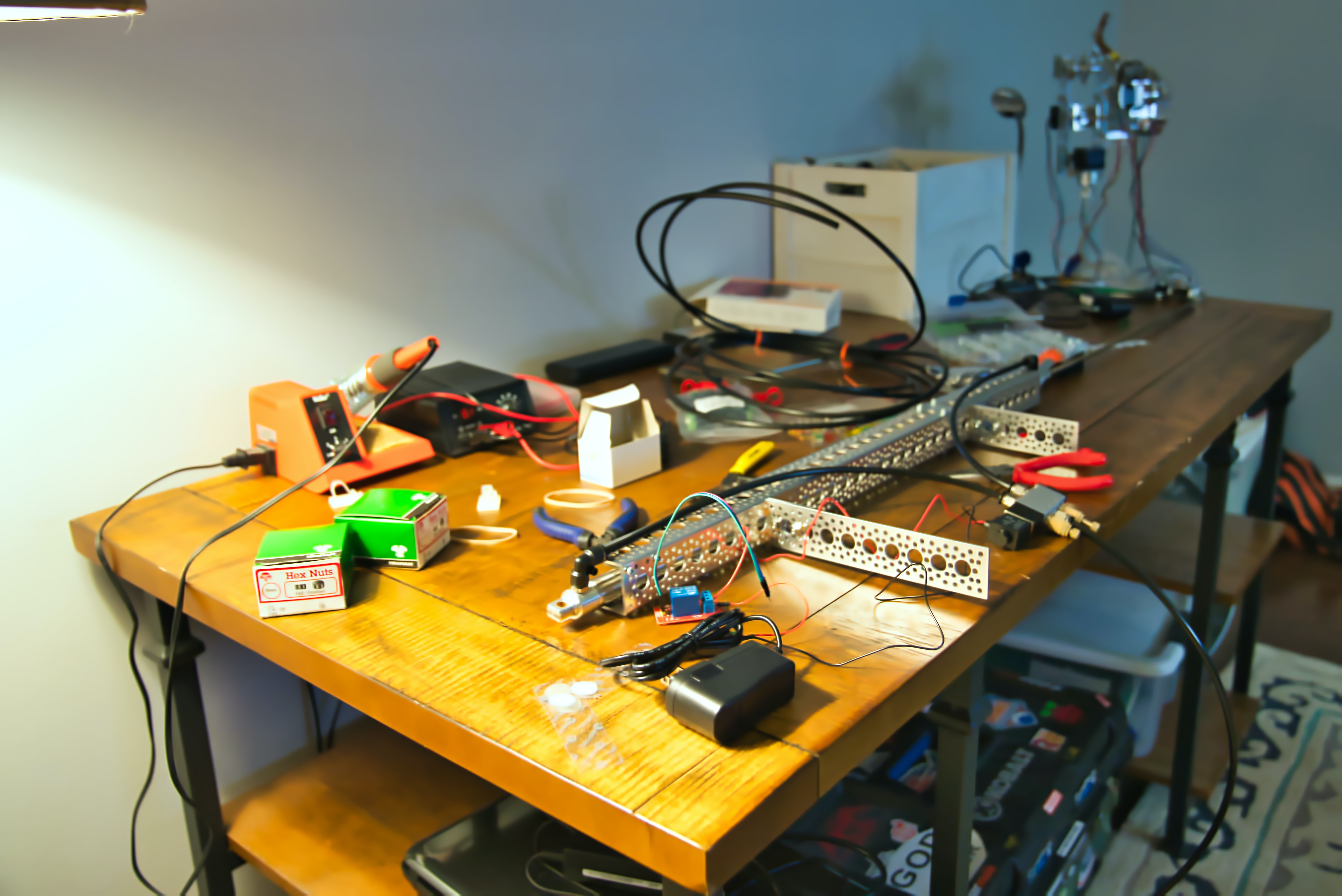 Electronics being tested on a table